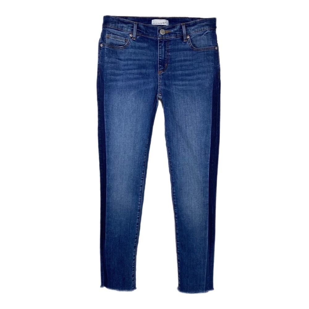 Loft Modern Skinny Raw Hem Side Striped Cropped Jeans